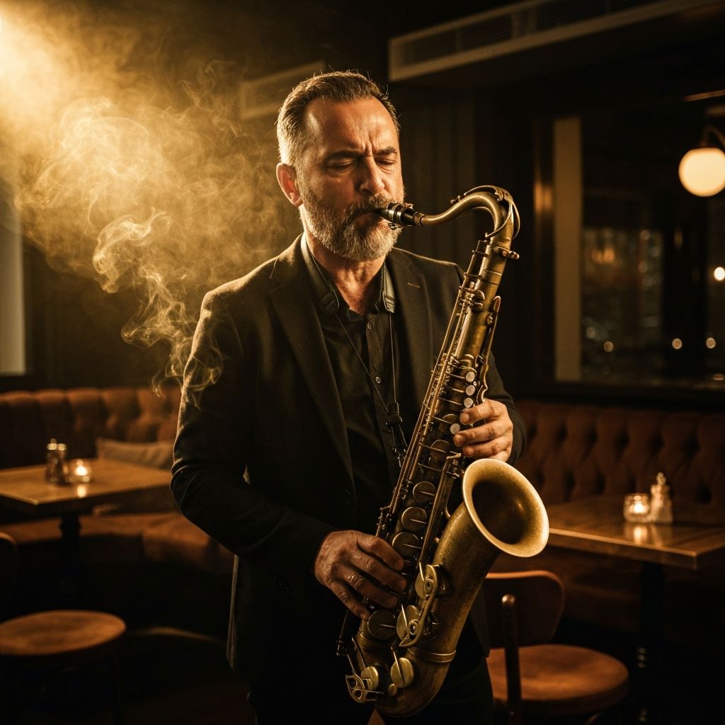 Саксофонист на сцене Кафе JAZZ